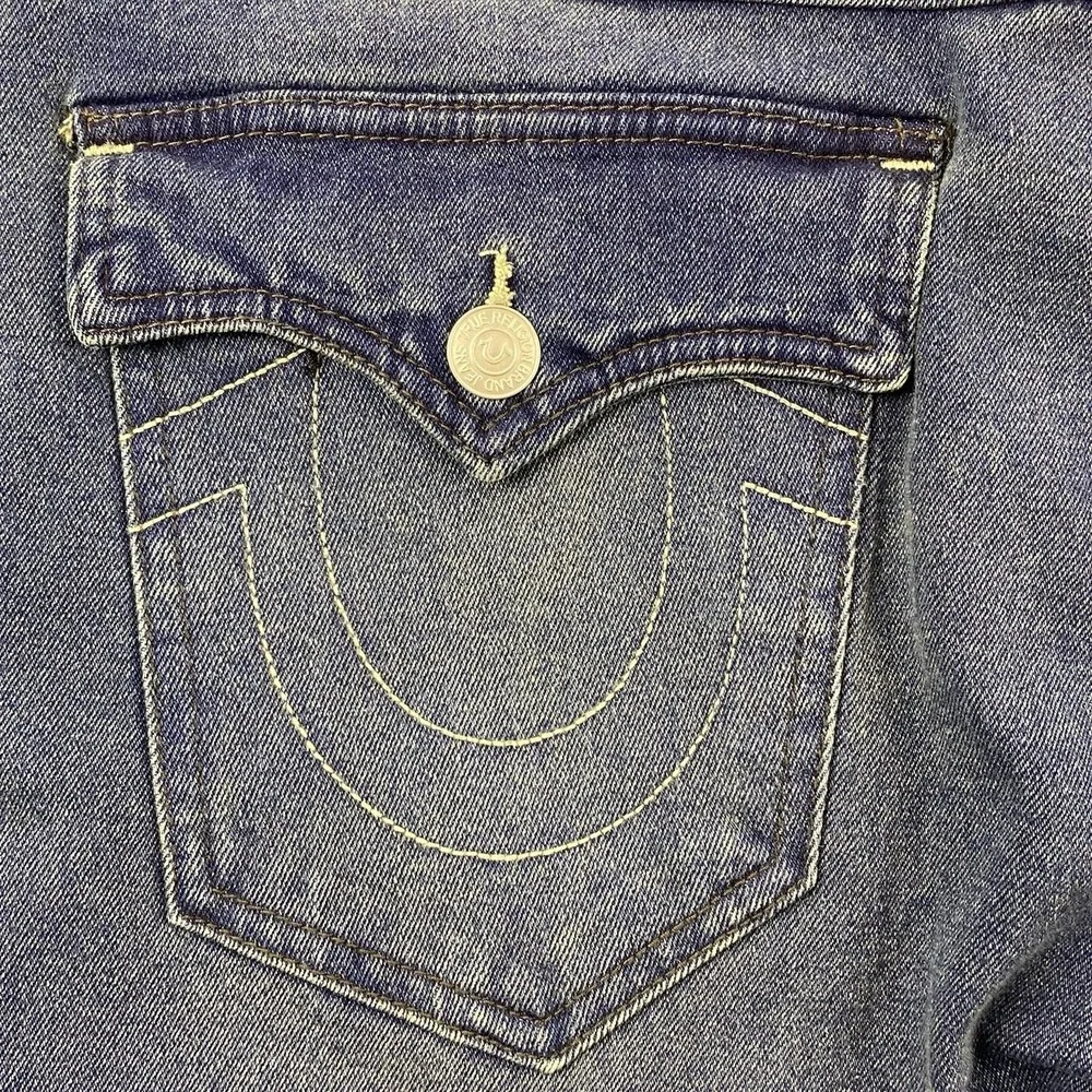True Religion Geno Relaxed Slim Jeans Mens 38 Blue Flap Pocket Y2K Streetwear